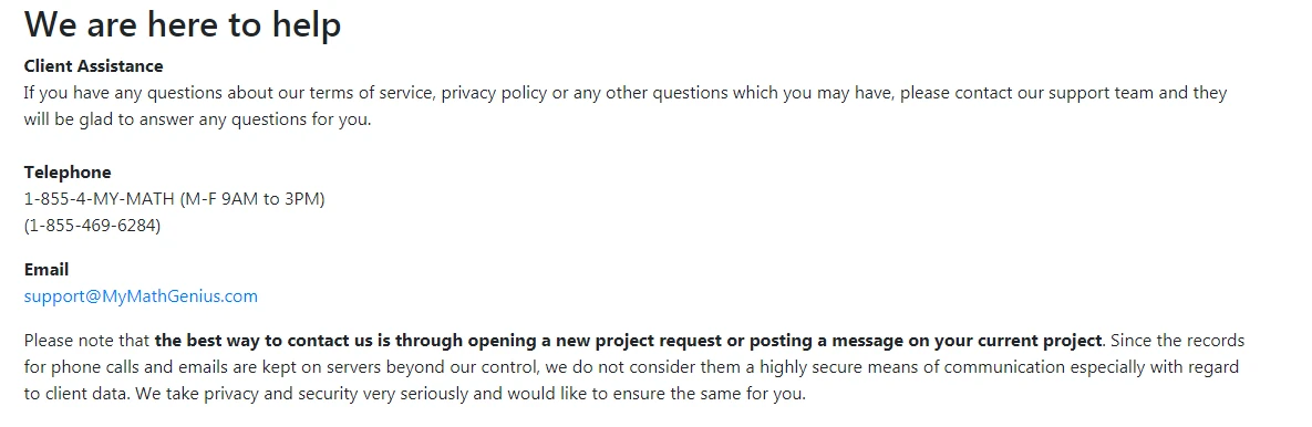 MyMathGenius customer assistance service